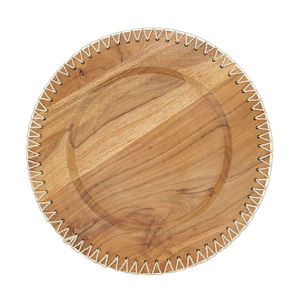 Vintage Stitched <b>Edge</b> Acacia <b>Wood</b> Charger Plates Round Decorative Farmhouse Table Decor Charger Plate For Any Table Setting - Product Image 1