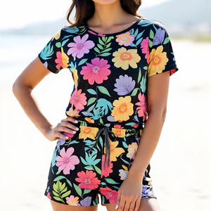 2025 primavera mujer Fitness Jogging Wear Twin Sets camisetas y pantalones cortos impresos con forro de sublimación - Product Image 1