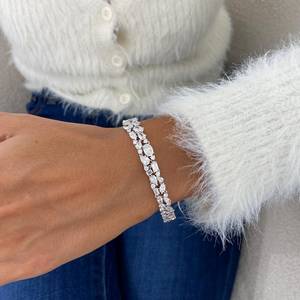 Graceful 14K White <b>Gold</b> Lab Diamond Cluster <b>Bracelet</b> IGI Certified VS1 Quality Bangle with E Color Pear Marquise Oval Cuts - Product Image 6