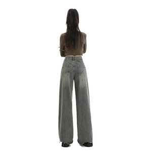 Pantalones vaqueros de moda personalizados al por mayor, Mono para mujer, pantalones vaqueros azules cortos con solapa, pantalones vaqueros acampanados ajustados informales para mujer - Product Image 6