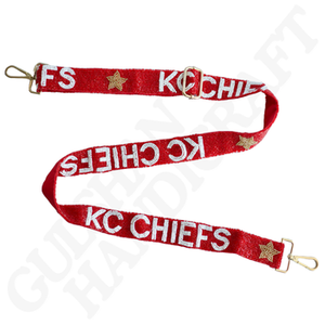 Hermoso cinturón bordado a mano con diseño de los KC CHIEFS en rojo y blanco para niñas, hecho en India. - Product Image 1