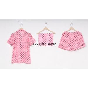 Ensemble de pyjama pour femmes en coton à manches courtes avec cordon de serrage et imprimé floral, doux, respirant, séchage rapide, pour tous les jours - Product Image 4