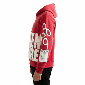 Vente en gros de sweats à capuche surdimensionnés en coton épais avec broderie vintage, logo imprimé et motifs graphiques d'hiver - Product Image 3