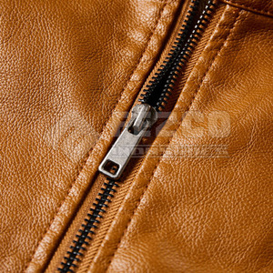 Veste d'hiver en cuir véritable pour hommes, doublure chaude, col montant, toile imperméable, respirante, design élégant, fermeture à glissière. - Product Image 3