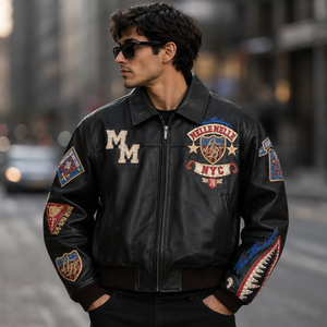 Authentic <b>Leather</b> Motorcycle <b>Jacket</b> for Men High Street Embroidery Detail Superior Comfort Premium Quality Long-Lasting - Product Image 1
