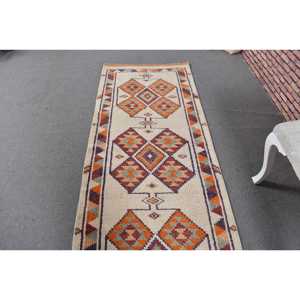 Vintage Turkish <b>Runner</b> <b>Rug</b> 2.8x12.5 ft Orange Ombr Wool Patchwork with Latex Backing Eco-Friendly Traditional <b>Rug</b> - Product Image 4