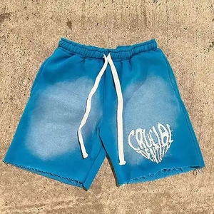 Shorts en coton décontractés d'été pour hommes, à cordon de serrage, imprimé streetwear, bleu et noir, taille élastique, coupe ample - Product Image 5