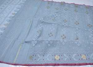 Exclusivo precioso Deshi Dhakai Jamdani Sharee precio barato para las mujeres JAMDANI tela azul verde dorado cielo azul de Bangladesh - Product Image 4