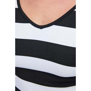 Camiseta de Poliéster Transpirable para Mujer, Cuello Redondo, Manga Larga, Ajuste Regular, Sin Costuras, a Rayas, Talla XS - Product Image 4