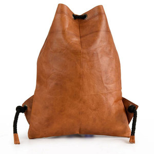 Brown Genuine <b>Leather</b> Drawstring <b>Backpack</b> Unisex Gym Bag Vintage Travel Daypack - Product Image 1