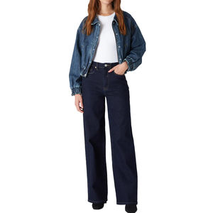 100% Cotton Custom Women's <b>Denim</b> Bomber Jacket Stand Collar with Embroidery Decoration Dot Pattern Winter Casual Style - Product Image 4