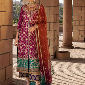 Haute qualité indien pakistanais femmes Salwar Kameez 3 pièces en mousseline de soie fête robe de mariée dernière conception - Product Image 1