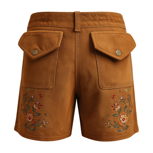 Pantalones Cortos de Cuero de Gamuza Camel con Bordado Tradicional, Fabricante de Ropa Premium de Estilo Herencia - Product Image 4