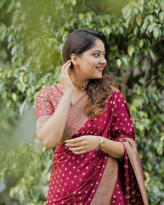 Hermoso Sari de Algodón con Bordado Jacquard y Pallu Exclusivo, para Fiestas de Invierno, VestaExports, para Adultos - Product Image 4
