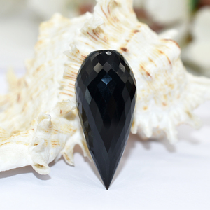 Pierre précieuse à facettes en onyx noir coupe en vrac 30MM environ gouttes à facettes en agate noire naturelle pour bijoux - Product Image 3