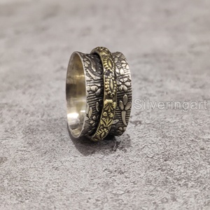Anillo de meditación con banda giratoria de primavera, anillo de pulgar de Plata de Ley 925 para mujer, joyería hecha a mano, anillo giratorio Unisex de Navidad - Product Image 1
