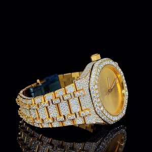 Luxury Iced Stainless Steel Wristwatch Plain Gold Analog Mechanical Movement Diamond Studded <b>Bracelet</b> Elegant <b>Men</b> Fashion - Product Image 2