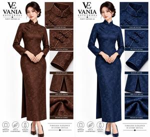 Nuevo Cheongsam Qipao Chino de Manga Larga, Vestido Largo Elegante con Bordado Jacquard para Mujer, Ropa para Banquete o Boda - Product Image 1