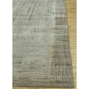 Kavi Hand Knotted <b>Wool</b> & Bamboo Silk Rug Beige & <b>Brown</b> Abstract Pattern for Home Use-Srb(701) - Product Image 4