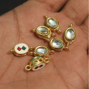 Perles en gros Beadsnfashion JKK, alliage doré de luxe, Meenakri Kundan, 10-15 mm, formes assorties, connecteurs de bijoux pour femmes, sac à fermeture éclair - Product Image 4