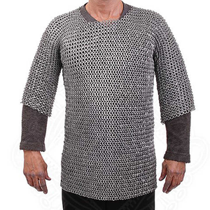 Haute qualité médiévale cotte de mailles armure acier doux plat riveté rondelle anneau Hauberk Cosplay reconstitution demi manches métal artisanat - Product Image 1