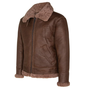 Veste en cuir pour hommes Esprit d'hiver en peau de mouton vintage personnalisable en gros cuir de vachette chaud teint en fausse fourrure avec fermeture éclair en cuir véritable teint uni - Product Image 1