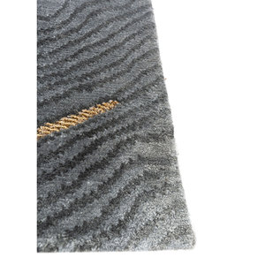 Tapis en soie de bambou noué à la main bleu azalée Aibz-1003 pour salon ou couloir, tapis rectangulaire en fourrure avec motif abstrait - Product Image 4