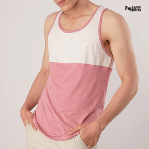 TWILL SPORTS - Rehaussez votre style - Débardeur blanc et rose pour homme avec logo personnalisé - Respirant - Séchage rapide - 100% coton - Pour les entraînements musculaires - Product Image 6