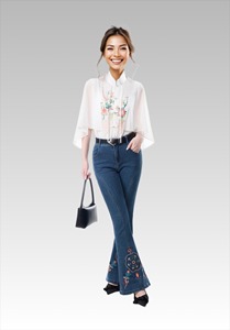 2026 Women's Classic Casual Denim <b>Flare</b> Pants Mid-Waist Distressed Dark Wash Embroidered Winter Autumn Fit Solid Pattern Woven - Product Image 6