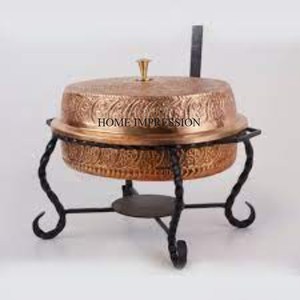 Calentador de alimentos con acabado antiguo de cobre hecho con Metal de primera calidad más demandado, plato de frotamiento para Buffet con soporte de Base de Color negro - Product Image 1