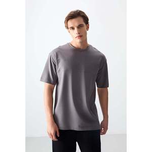 T-shirt basique pour homme Air Jones, coupe ample, en coton mélangé épais et doux, gris foncé texturé, modèle 88378 - Product Image 1