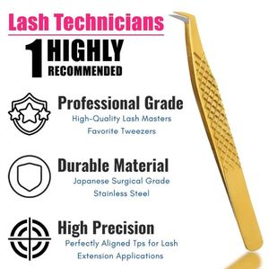 Pinzas para Extensión de Pestañas con Punta de Fibra de Acero Inoxidable Chapadas en Oro, Herramientas para Pestañas de Marca Privada Personalizadas para Uso Profesional - Product Image 4