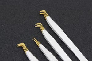 Pinzas para extensión de pestañas de acero inoxidable color azul 45 °   90 °   Pinzas para Pestañas en Forma de L, Herramientas de Belleza Profesionales para Artistas de Pestañas - Product Image 2