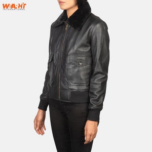 Women's <b>Vintage</b> Stylish Genuine Cow Skin Leather Motorcycle <b>Jacket</b> Warm Winter Zip Solid Fashionable Breathable Knitted Real Fur - Product Image 6