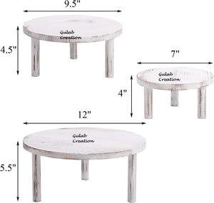 Set of 3 Whitewashed Round Wooden Cake <b>Stands</b> Rustic Dessert Display <b>Risers</b> for Weddings, Parties & Home Decor - Product Image 2