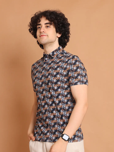 Media manga elegante para Camiseta con cuello Polo Cómoda ropa informal versátil Premium 100% algodón Digital impreso Bluebrown - Product Image 4