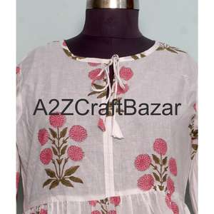 Robe midi décontractée en coton à col en V, manches longues, écologique, pour femmes, impression en bloc, pour les fêtes, les mariages, les événements, les occasions, lavable en vrac - Product Image 3