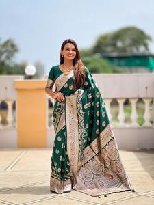 Dhwaja Export Premium Pure Soft Banarasi Silk Saree para mujeres Zari Weaving Meenakari Touchup Design All Saree Gujarat Origin - Product Image 6