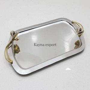 Espejo de tendencia superior Forma cuadrada brillante Hermosa bandeja decorativa de metal de acero inoxidable con bandeja de Decoración de mesa con mango dorado - Product Image 3