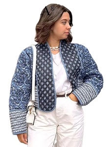 2024 Autumn Causal Floral Print Quilted Jackets for Women Long Sleeves Reversible Spliced Cotton <b>Coat</b> Elegant Cardigans - Product Image 2