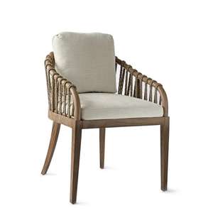 Silla de Comedor Moderna con Brazos, Estructura de Madera de Teca Maciza, Respaldo de Mimbre Tejido, Cojín Resistente al Sol, Ecológica y Duradera para Exteriores - Product Image 1