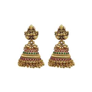 Pendientes Jhumka de Alta Calidad, Chapados en Oro, con Cristales y Diamantes de Imitación, Estilo Étnico Tradicional del Sur de la India, Set de Joyería para Novia - Product Image 2