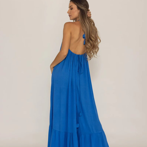Vestido Largo Maxi de Playa, Verano, Transpirable, Ecológico, 100% Algodón, Diseño Elegante, Patrón Sólido, Marca Privada OEM, en Oferta - Product Image 2