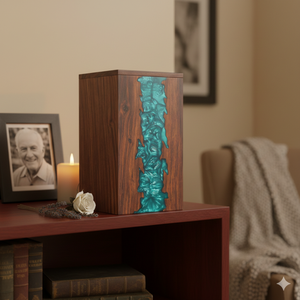 Wooden Urn <b>Box</b> Resin <b>Memorial</b> <b>Keepsake</b> Cremation Urn Handcrafted Ashes Holder Modern Brown Desktop Decor - Product Image 5