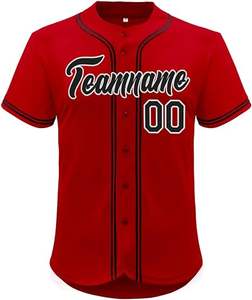 ชุดเบสบอลแบบกระดุมเต็มตัวสำหรับผู้หญิงและผู้ชาย แขนสั้น คอวี แต่งขอบ  แบบสั่งทำและแบบไม่มีลายสำหรับทีม - Product Image 2