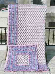 Double Sided Organic Hand <b>Block</b> Printed Cotton Quilts Aqua Colour <b>Print</b> Home Decor Stores Resale - Product Image 2