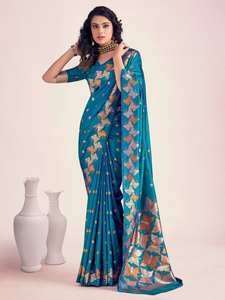 Sari indio étnico Banarasi de seda suave para mujer, ropa de boda, Sari étnico Bollywood, Sari indio con blusa, mayorista, Sari de color - Product Image 3