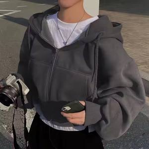 Trendy Women's Autumn Fleece <b>Polyester</b> <b>Hoodie</b> 100% Cotton Anti-Wrinkle Anti-Pilling Front Washed Technique Women's Crop <b>Hoodie</b> - Product Image 3