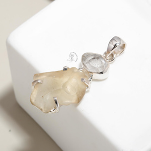 Hermosa Plata de Ley 925 fuego forma elegante Herkimer diamante y cristal libio colgante de moda para fiesta para un aspecto elegante - Product Image 2