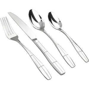 Ensemble décoratif de 5 couverts en acier inoxydable avec poignées rayées Argenterie contemporaine de style américain - Product Image 5